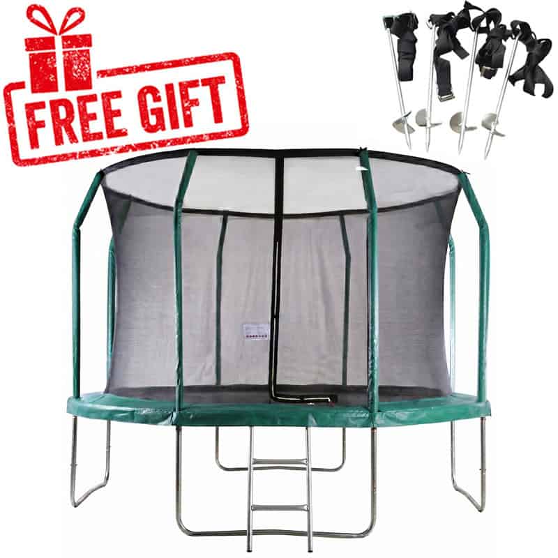 Big Air Extreme 12ft Trampoline with Safety Enclosure - Free Ladder & Anchor Kit - Green
