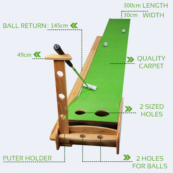 Hillman PGM Natural Wood 3m Golf Putting Trainer with Auto Ball Return