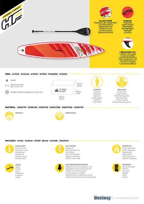 Bestway 12ft 6" Hydro-Force Fastblast Tech Inflatable Paddle Board SUP Set