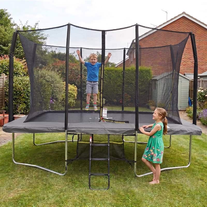 Big Air Extreme 8x12ft Rectangular Trampoline with Safety Enclosure Grey – Free Ladder & Shoe Tidy