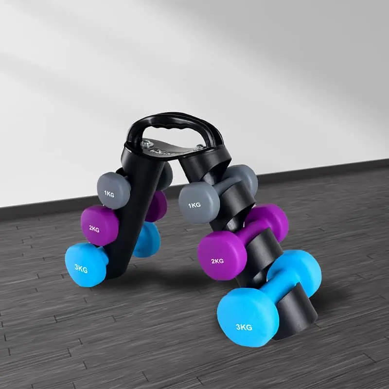 IronMan Neoprene Coated Cast Iron Dumbbell Set with Carry Rack