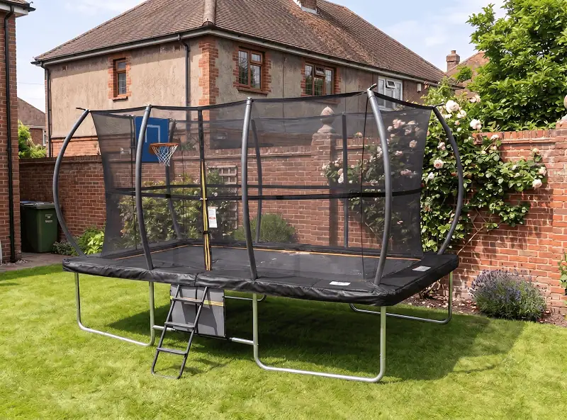 Big Air Super Bounce 7x10ft Rectangular Trampoline with Safety Enclosure Black - Free Ladder Shoe Tidy Anchor Kit Basketball Game