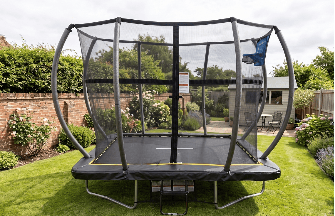 Big Air Super Bounce 5x7ft Rectangular Trampoline with Safety Enclosure Black - Free Ladder Shoe Tidy Anchor Kit Basketball