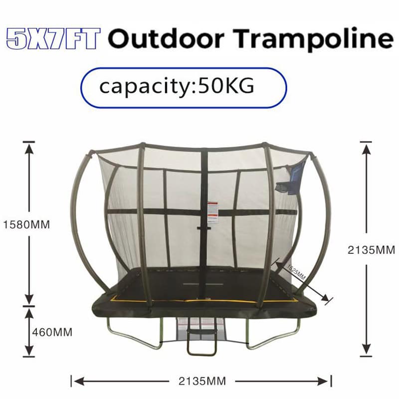 5x7ft Rectangular Trampoline with Safety Enclosure Black - Free Ladder Shoe Tidy Anchor Kit Basketball