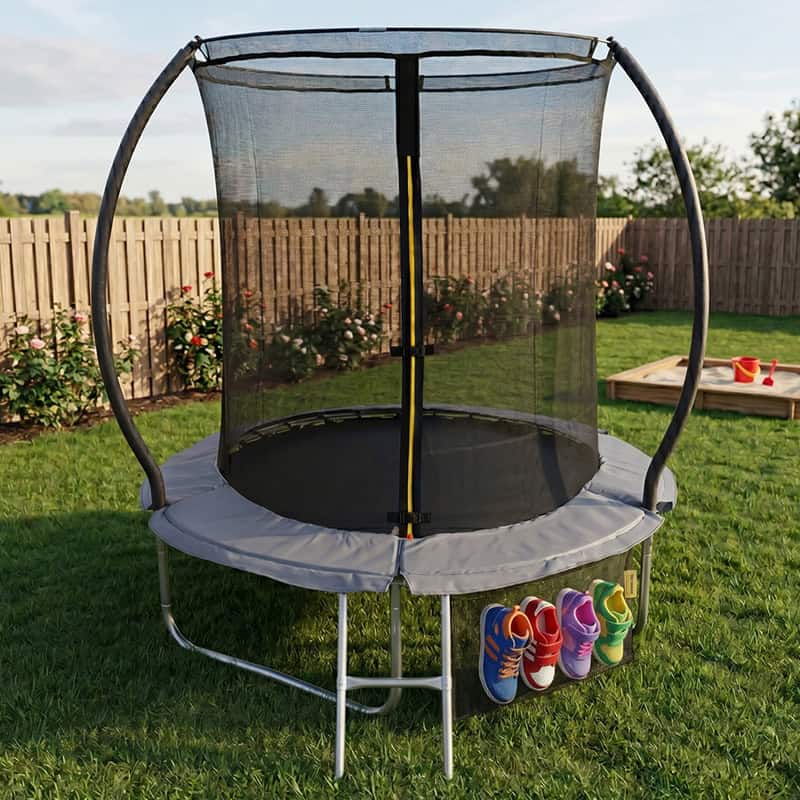 Big Air 6ft Trampoline & Safety Enclosure Free Shoe Tidy & Ladder – Grey