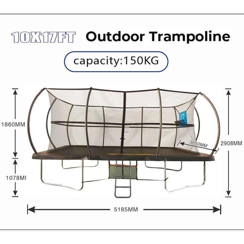 Big Air Super Bounce 10x17ft Rectangular Trampoline with Safety Enclosure Black - Free Ladder Shoe Tidy Anchor Kit Basketball - Image 5