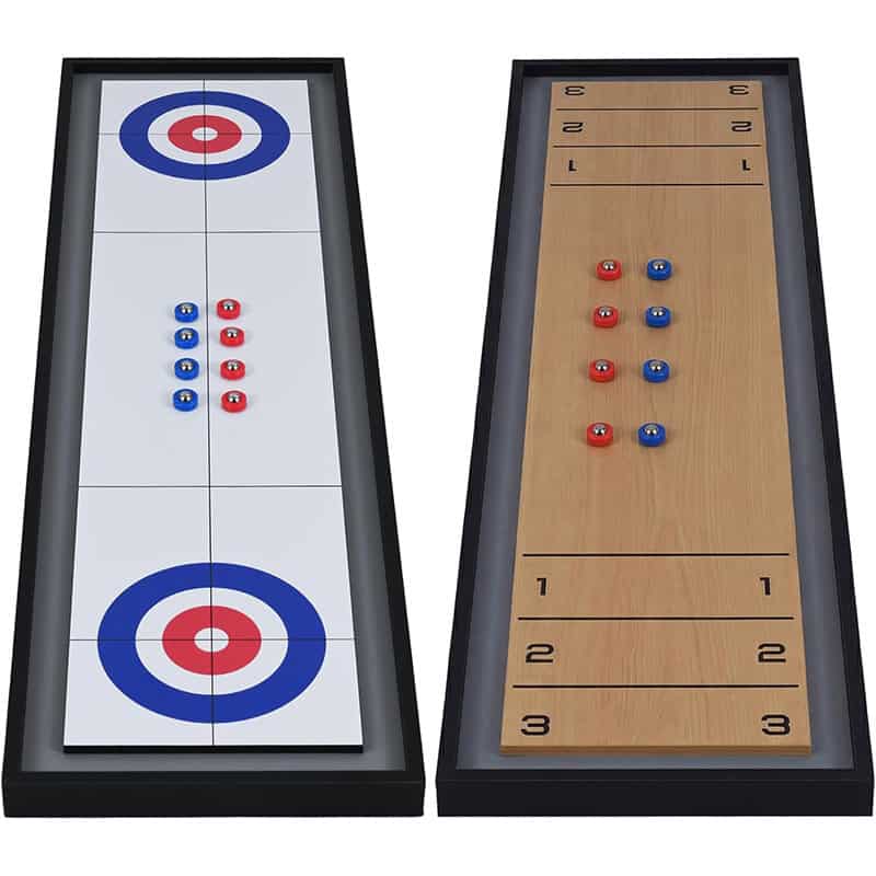 Air League 2-in-1 Wooden Shuffleboard & Curling Tabletop Board Game | 8 Pucks