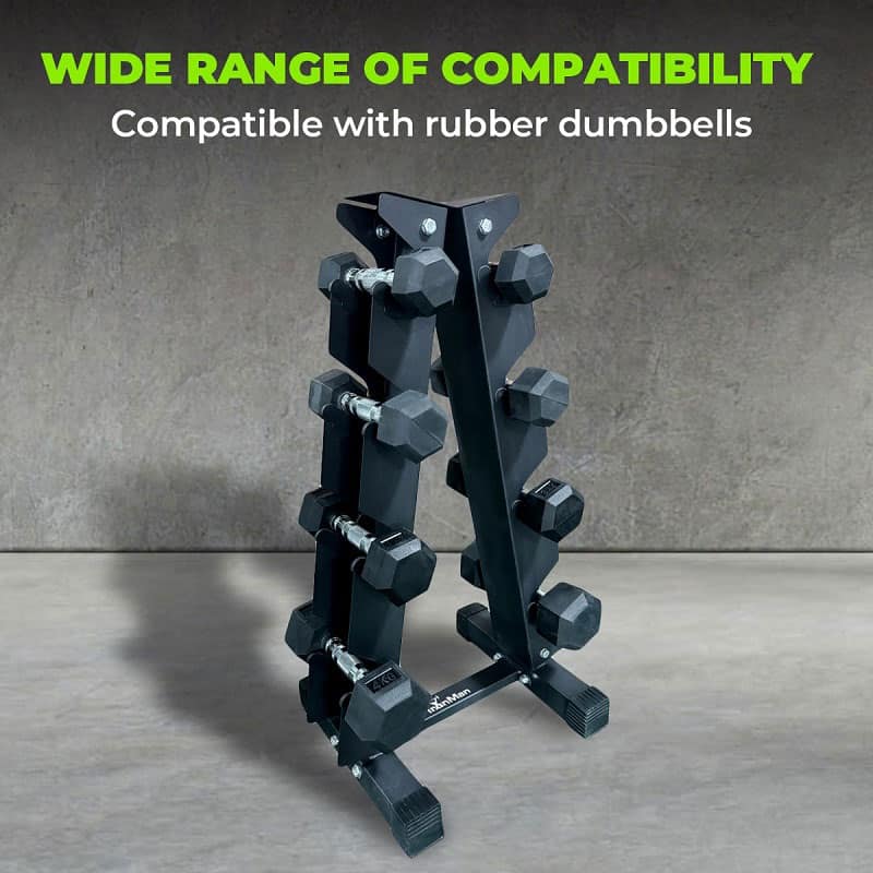 Ironman Rubber Coated Hex Dumbbell & 4 Tier Rack Set – 2.5, 5, 7.5 & 10kg Pairs - Image 4