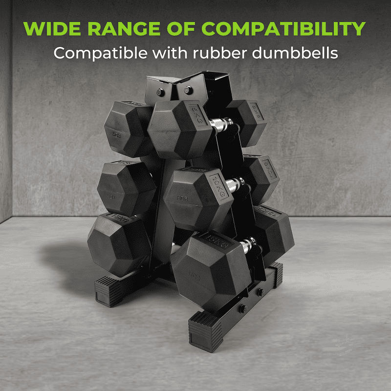 Ironman Rubber Coated Hex Dumbbell & 3 Tier Rack Set – 5kg, 10kg & 15kg Pairs - Image 4