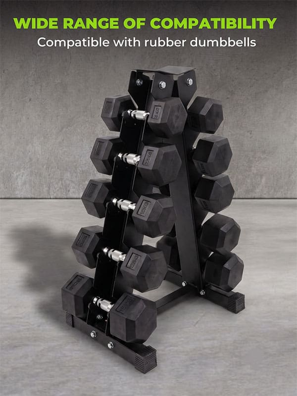 Ironman Rubber Coated Hex Dumbbell & 5 Tier Rack Set - 2.5, 5, 7.5, 10, 12.5kg Pairs - Image 6