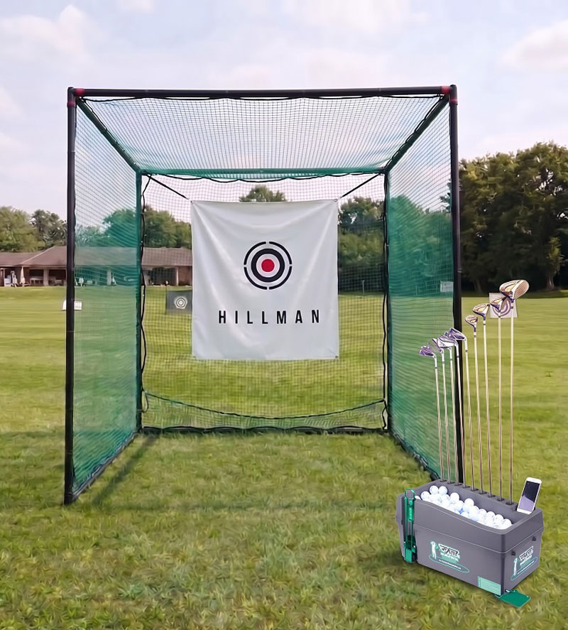 Hillman 3m Powder Coated Golf Practice Cage and Ball Dispenser Package