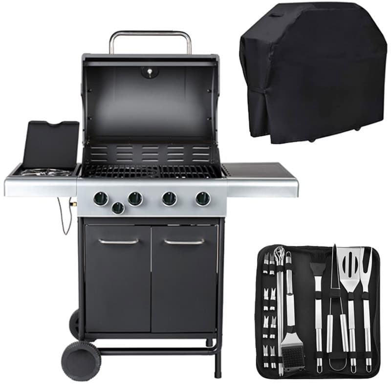 Embermann Prestige 4 Burner Gas Barbecue with Side Burner & Free Heavy-Duty Cover & Deluxe BBQ Tool Set