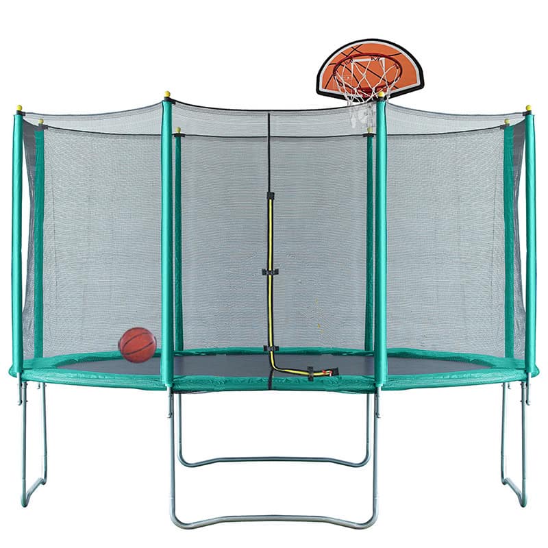Velocity 14ft Trampoline with Safety Enclosure - Free Basketball & Water Mister - Green - Image 5