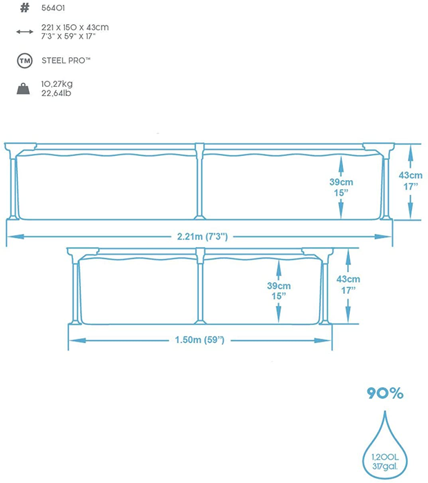 Bestway 7ft 36inch Rectangular Above Ground Steel Pro Swimming Pool