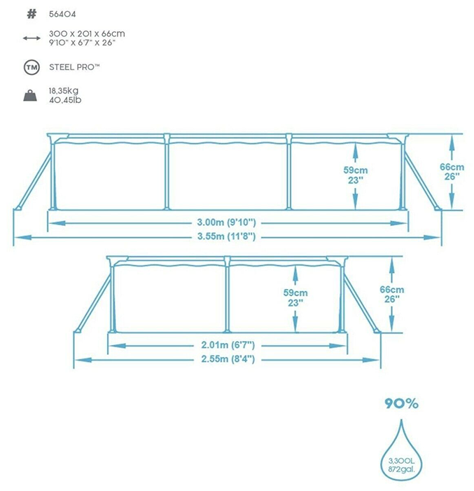 Bestway 9ft 10” Rectangular Above Ground Steel Pro Swimming Pool Set