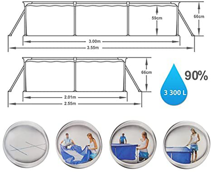 Bestway 9ft 10” Rectangular Above Ground Steel Pro Swimming Pool Set