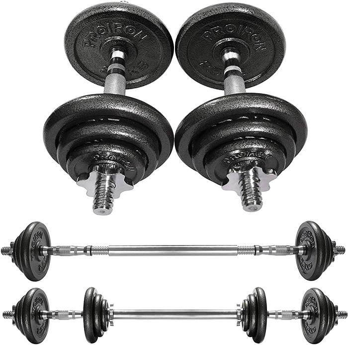Ironman 30kg Cast Iron Dumbbell And Barbell Set