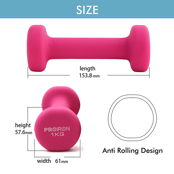 PROIRON Neoprene Coated 1kg Dumbbells