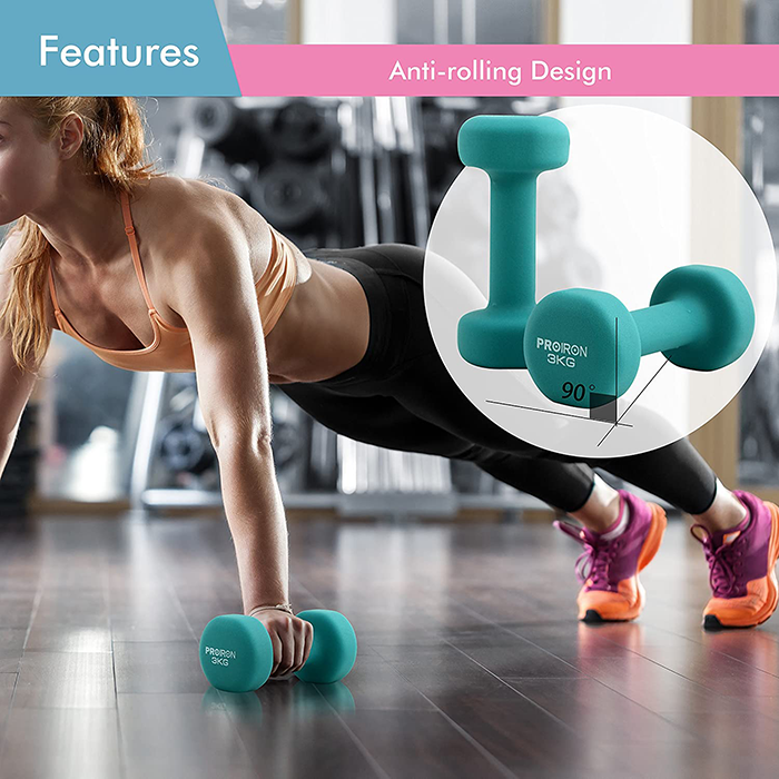 PROIRON Neoprene Coated 3kg Dumbbells