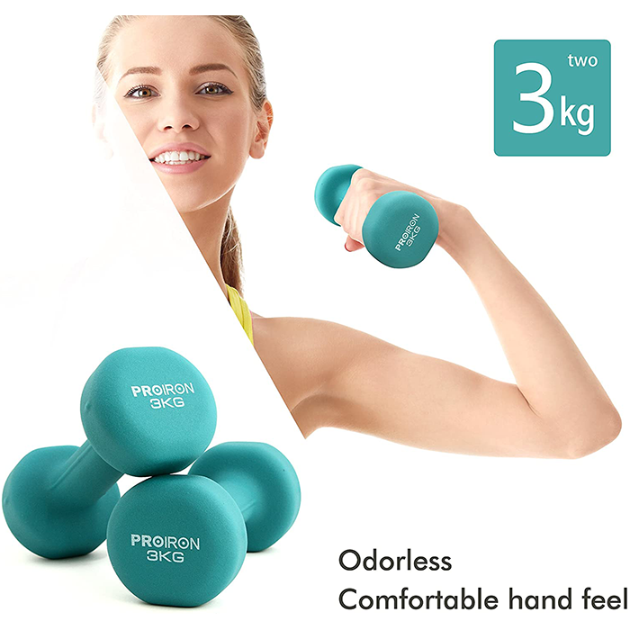 PROIRON Neoprene Coated 3kg Dumbbells