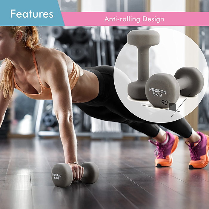 PROIRON Neoprene Coated 5kg Dumbbells