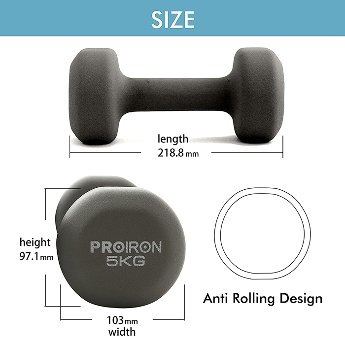 PROIRON Neoprene Coated 5kg Dumbbells