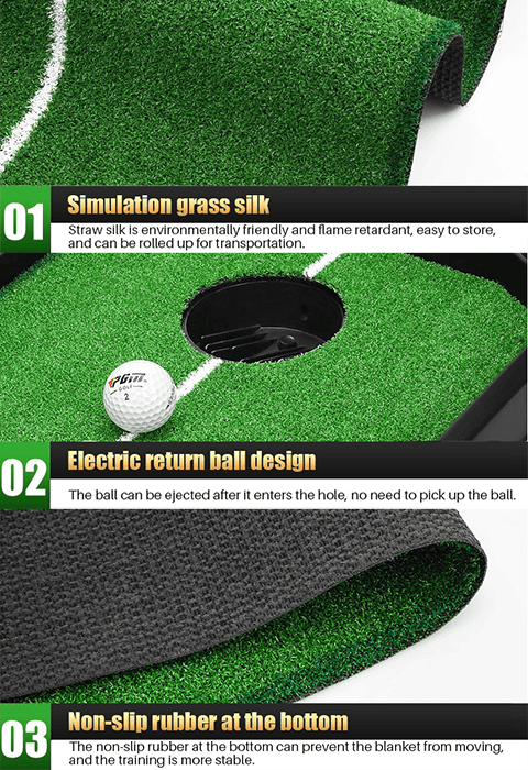 Hillman PGM 3m Golf Putting Trainer Artificial Turf with Electronic Ball Return