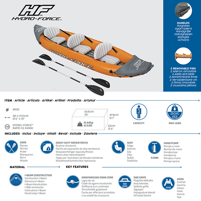 Bestway Hydro-Force Rapid X3 - 3 Person Inflatable Kayak Set