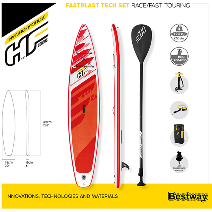 Bestway 12ft 6" Hydro-Force Fastblast Tech Inflatable Paddle Board SUP Set