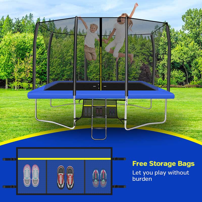 8x12ft Rectangular Trampoline with Safety Enclosure Grey – Free Ladder & Shoe Tidy