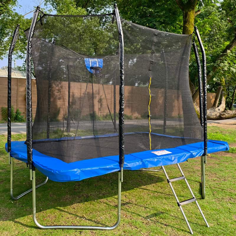 8x12ft Rectangular Trampoline with Safety Enclosure Blue FREE Ladder & Basketball Game