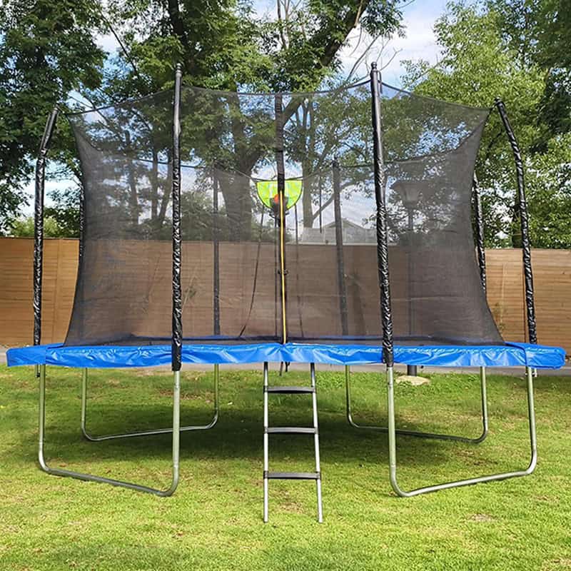 8x12ft Rectangular Trampoline with Safety Enclosure Blue FREE Ladder & Basketball Game