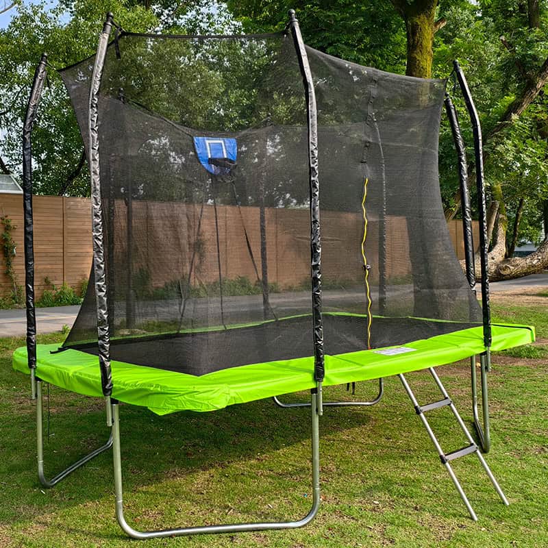 7x11ft Rectangular Trampoline with Safety Enclosure Green FREE Ladder & Basketball Game