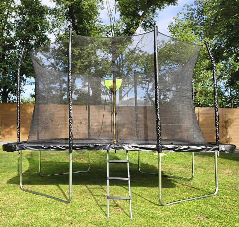 7x 9ft Rectangular Trampoline with Safety Enclosure Black FREE Ladder & Basketball Game