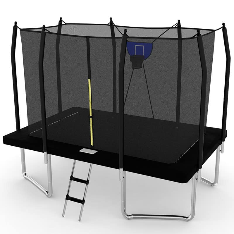 7x 9ft Rectangular Trampoline with Safety Enclosure Black FREE Ladder & Basketball Game