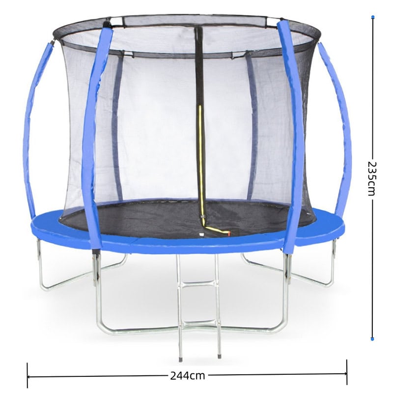 Amigo 8ft Trampoline with Enclosure and Basketball Free Shoe Tidy & Ladder – Blue