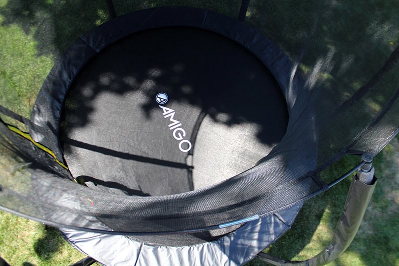 Amigo 8ft Trampoline with Enclosure and Basketball Free Shoe Tidy & Ladder – Blue
