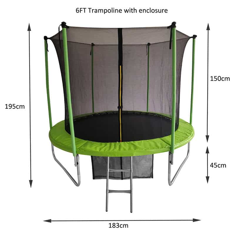 6ft Trampoline & Safety Enclosure Free Shoe Tidy & Ladder – Green