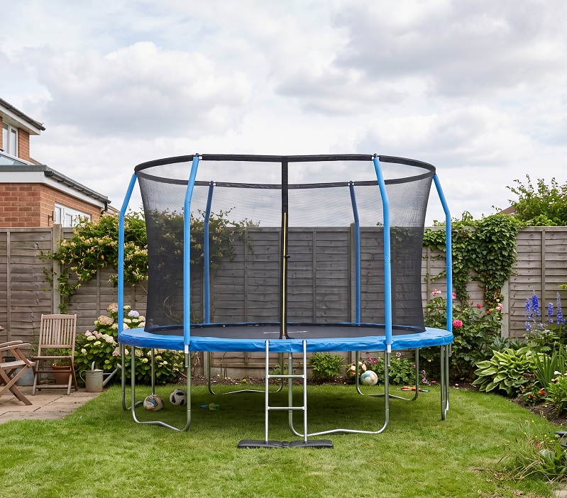 Big Air Bounce 12ft Trampoline with Safety Enclosure Free Ladder Floor Mat & Socks – Blue / Blue