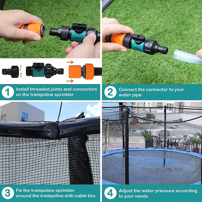 Velocity 14ft Trampoline with Safety Enclosure - Free Basketball & Water Mister - Green - Image 11