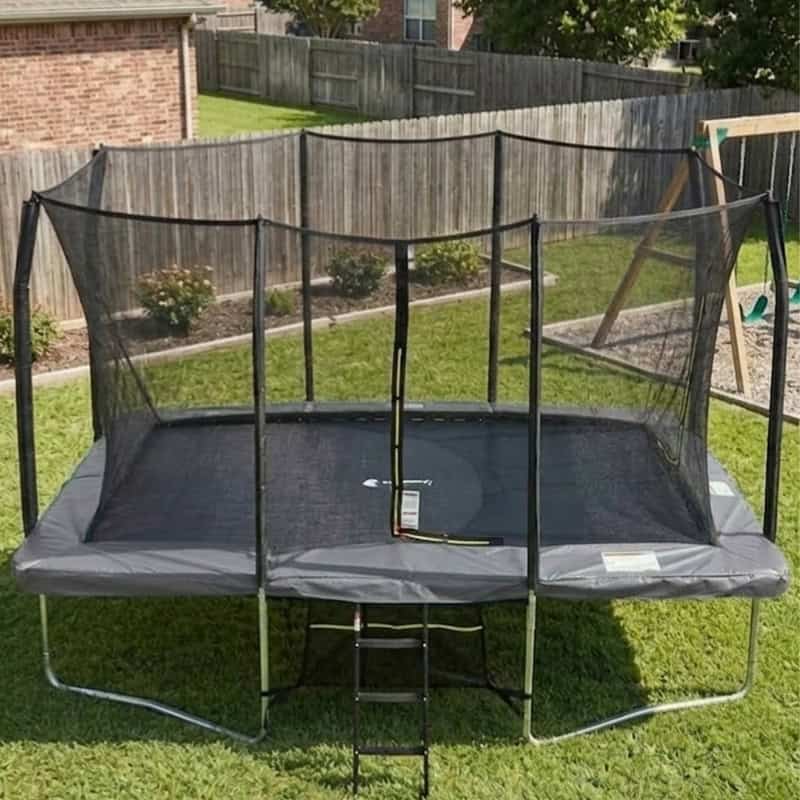 8x12ft Rectangular Trampoline with Safety Enclosure Grey – Free Ladder & Shoe Tidy