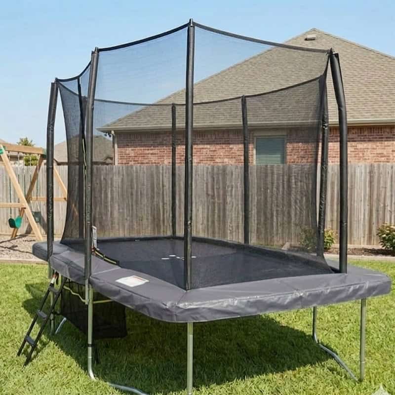 8x12ft Rectangular Trampoline with Safety Enclosure Grey – Free Ladder & Shoe Tidy