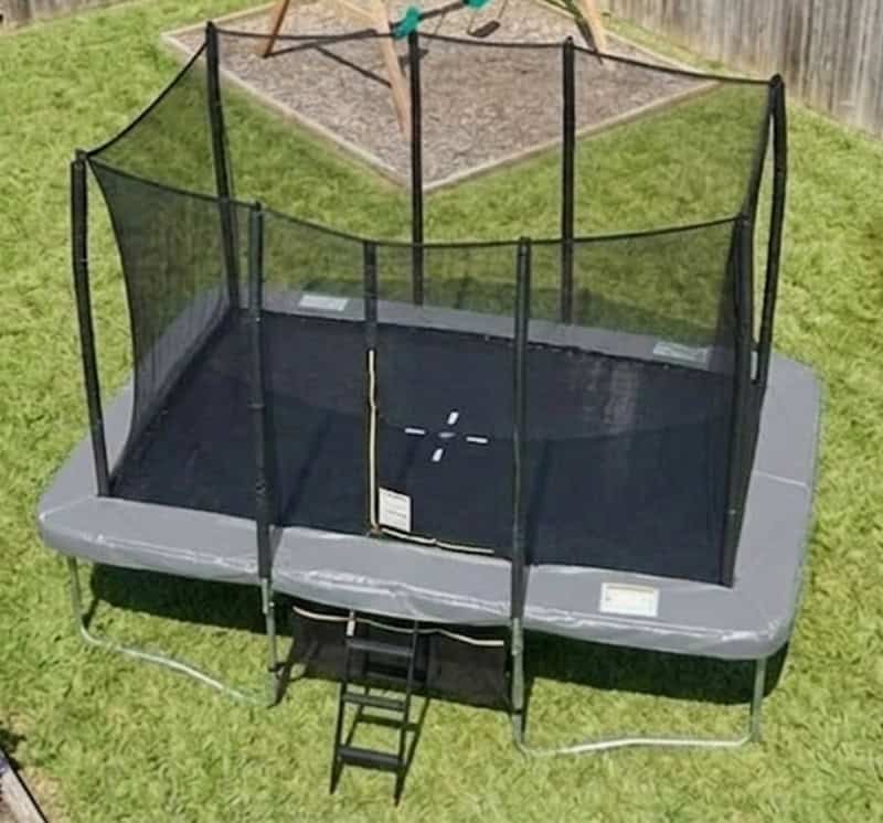 8x12ft Rectangular Trampoline with Safety Enclosure Grey – Free Ladder & Shoe Tidy