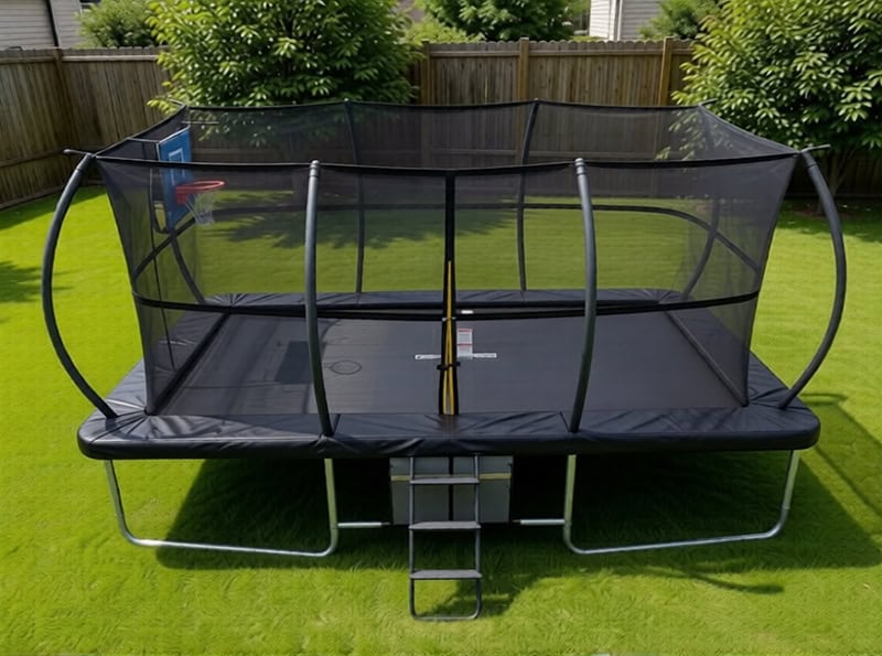 7x10ft Rectangular Trampoline with Safety Enclosure Black - Free Ladder Shoe Tidy Anchor Kit Basketball