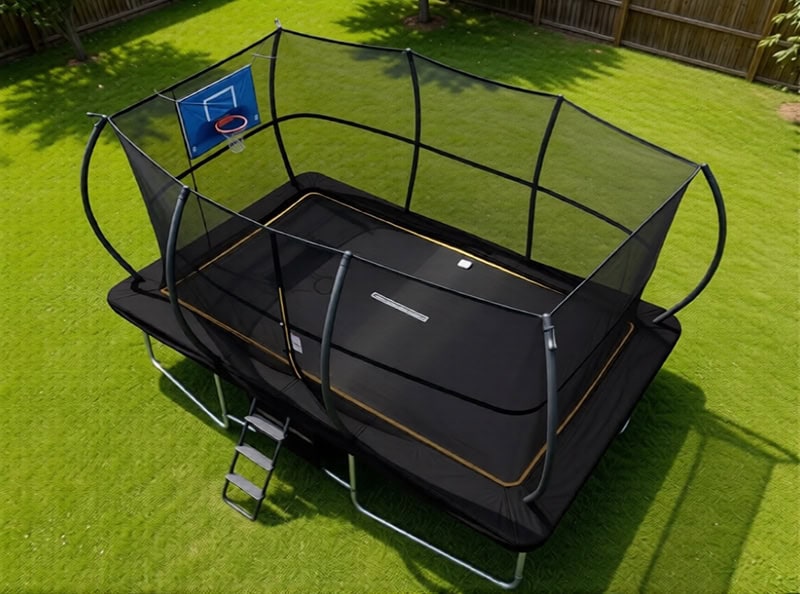 7x10ft Rectangular Trampoline with Safety Enclosure Black - Free Ladder Shoe Tidy Anchor Kit Basketball