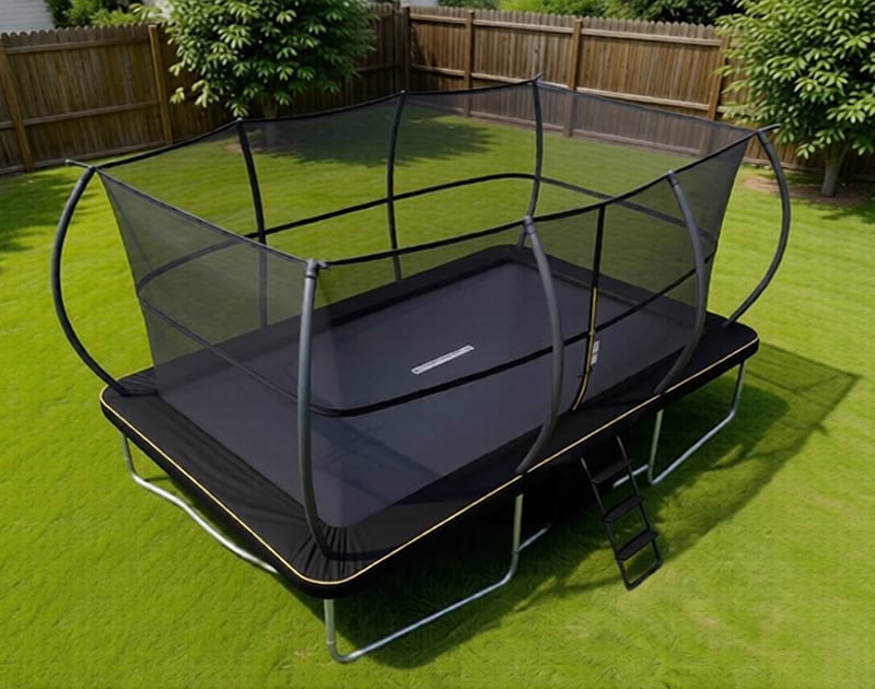 7x10ft Rectangular Trampoline with Safety Enclosure Black - Free Ladder Shoe Tidy Anchor Kit Basketball