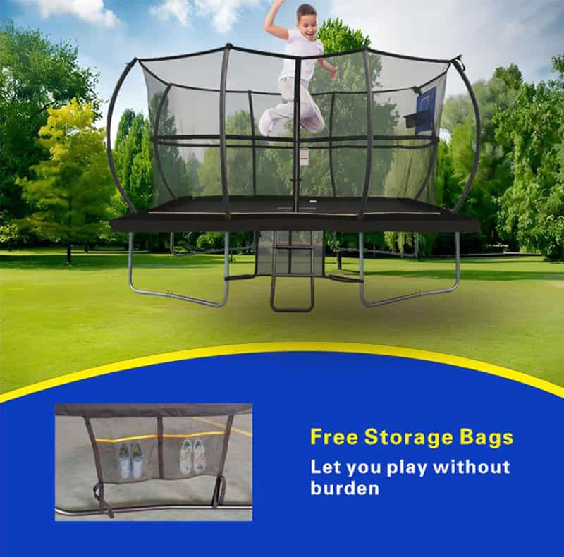 7x10ft Rectangular Trampoline with Safety Enclosure Black - Free Ladder Shoe Tidy Anchor Kit Basketball