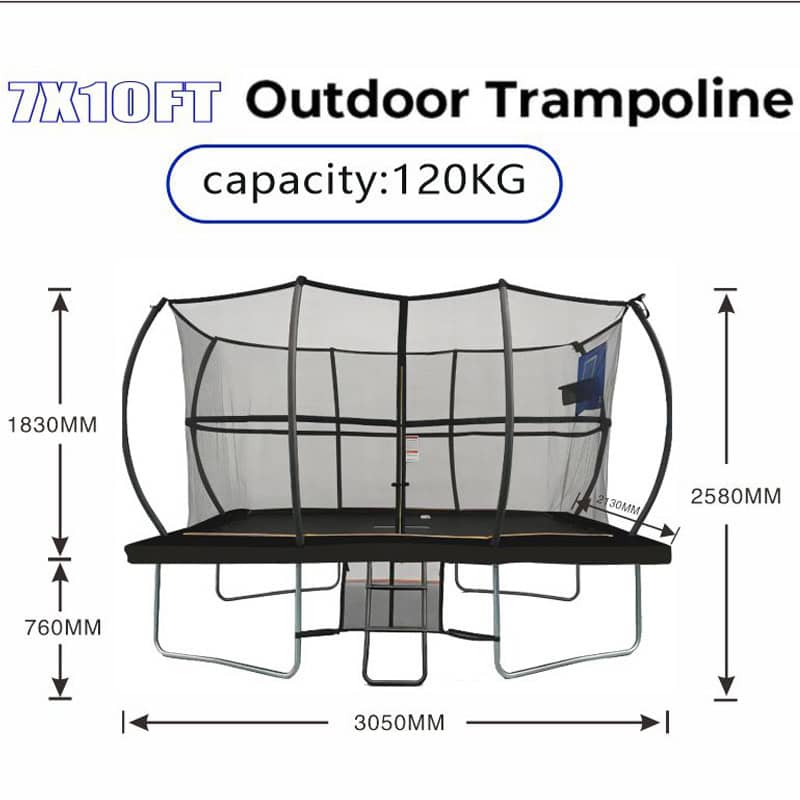 7x10ft Rectangular Trampoline with Safety Enclosure Black - Free Ladder Shoe Tidy Anchor Kit Basketball