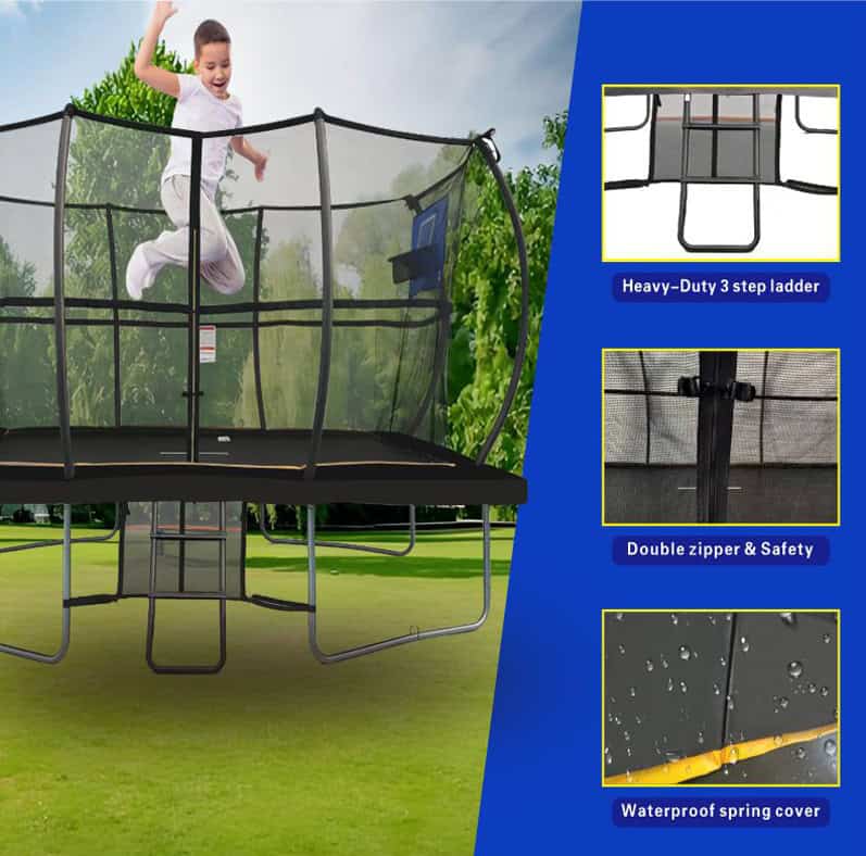 5x7ft Rectangular Trampoline with Safety Enclosure Black - Free Ladder Shoe Tidy Anchor Kit Basketball