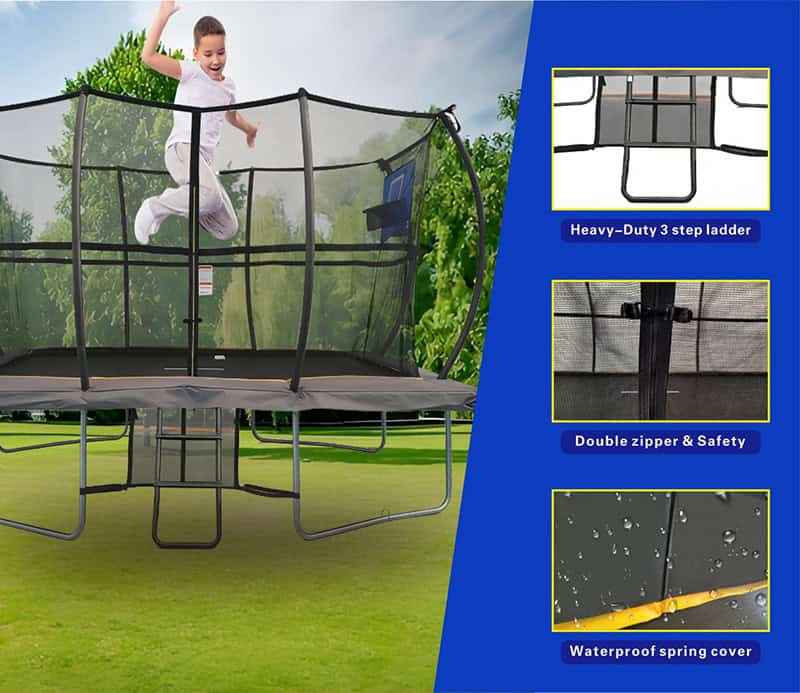 7x10ft Rectangular Trampoline with Safety Enclosure Grey - Free Ladder Shoe Tidy Anchor Kit Basketball Game
